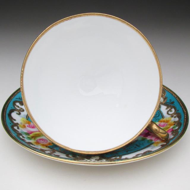 ノリタケ オールドノリタケ ブルー地金盛り薔薇絵 カップ＆ソーサー (a