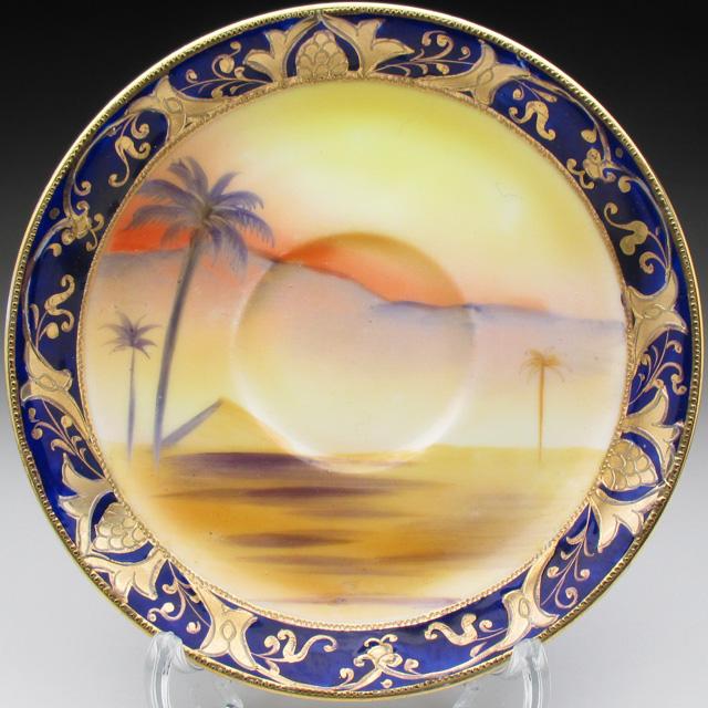 モ*モ様 ノリタケ 飾り壺 金彩 コバルトブルー ハンドペイント 風景 モ