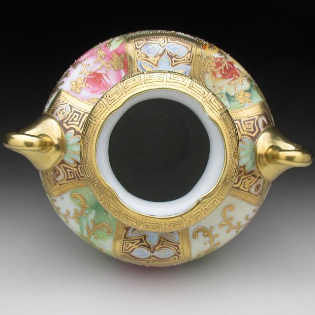 ノリタケ オールドノリタケ 金盛り薔薇絵 花瓶 25cm : アンティーク