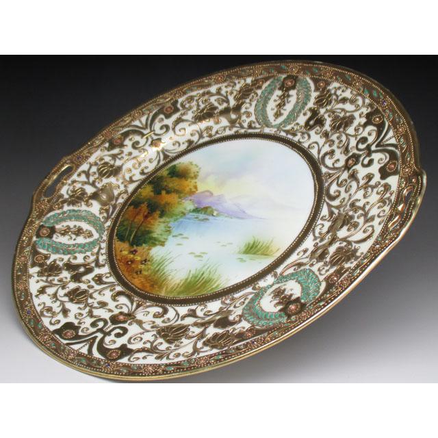 ノリタケ オールドノリタケ 金盛りエナメルジュール湖畔風景絵 ボウル