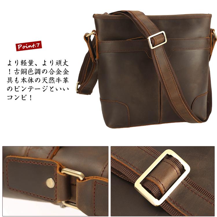 TIDING 本革 ショルダーバッグ 斜め掛けバッグ メンズ 角補強 厚手牛革