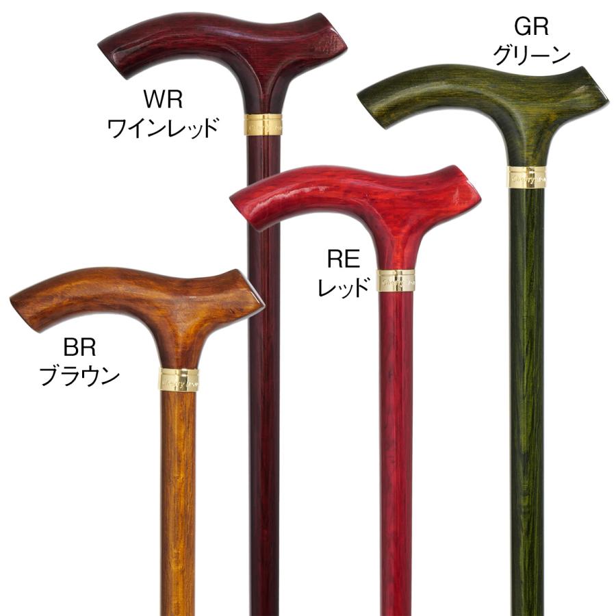 No.116 カラーオークステッキ ワインレッド（木製杖・最長91cm／日本製