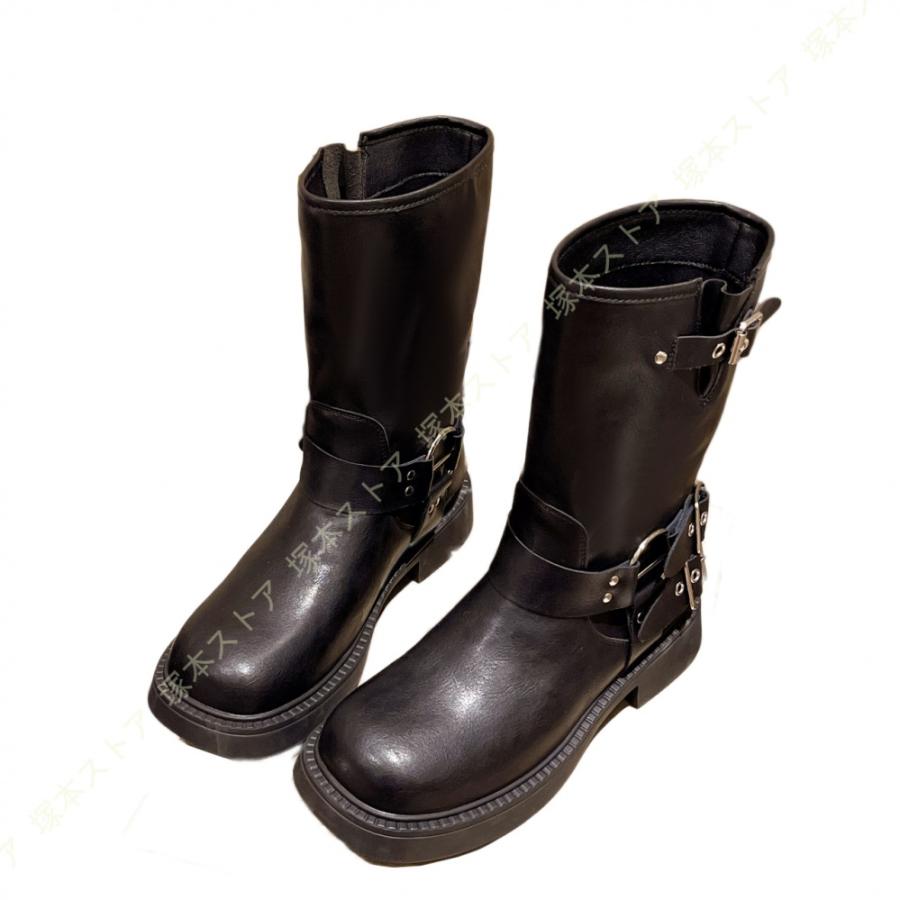 バイク用 エンジニアブーツ レディース 革 ブーツ 厚底 チャンキー