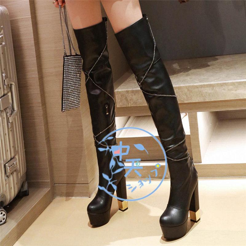 黒ブーツロングブーツ ニーハイブーツレディースブーティー太ヒール