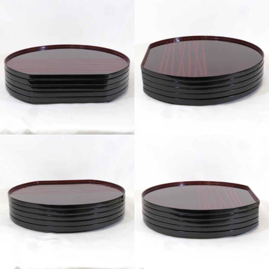 未使用 懐石道具 大家漆器店造 輪島塗卓上膳 5客足付 胴張膳 内朱縁