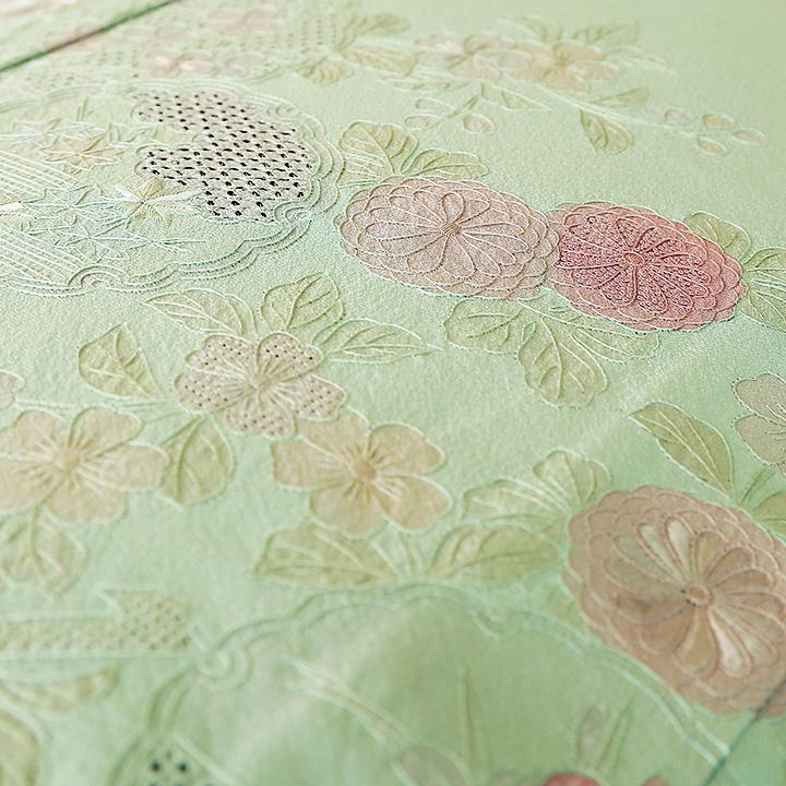 レンタル フルセット 夏用 単衣 訪問着 HEHO-MI067 白緑色 汕頭刺繍