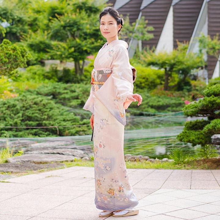 レンタル フルセット 高級正絹 訪問着 HO-MI101 桜色 橘 結婚式 入学式