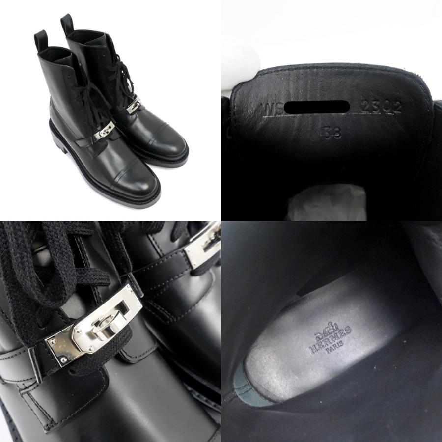 名東】エルメス ブーツ ファンク 38 BK 黒 SV金具 ケリーバックル