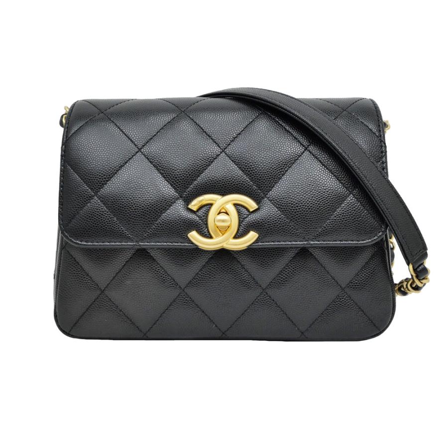 名東】シャネル ミニフラップバッグ キャビアスキン ブラック 黒色