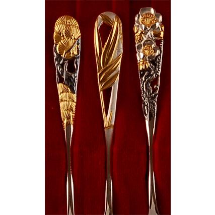 銀製カトラリー「松・竹・梅」三種類スプーンセット : 銀食器・銀製器