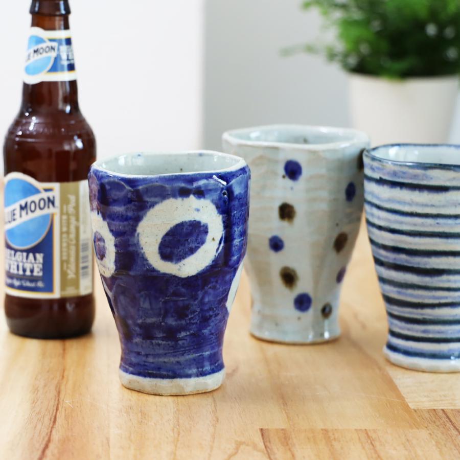 BISQUE 美濃焼 陶器 ビアグラス 藍波 フリーカップ 430ml 父の日 実用