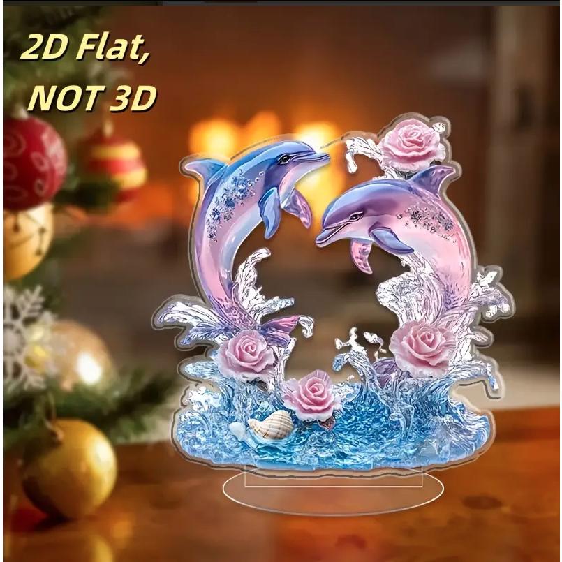 2D フラット アクリルスタンド イルカ バラ クリスタルプリント 置物