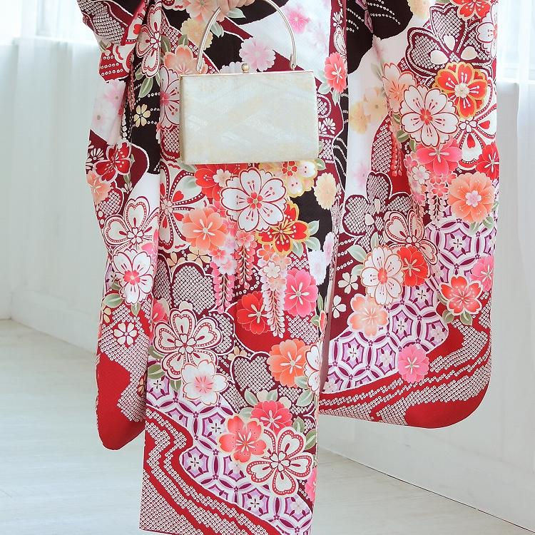 振袖 レンタル 成人式 21点セット レトロ 成人式セット 花 黒系 正絹