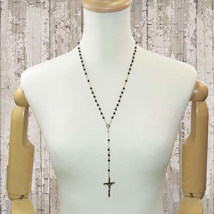 ロザリオ ネックレス 黒ビーズ メンズ レディース 人気ネックレス