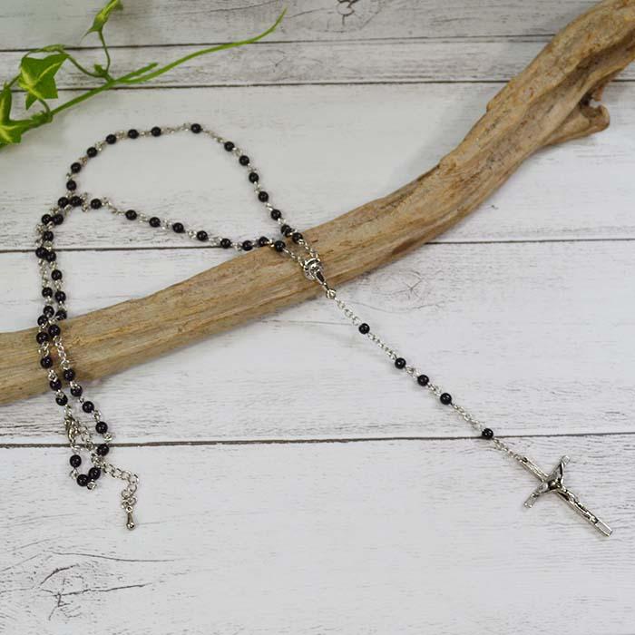 ロザリオ ネックレス 黒ビーズ メンズ レディース 人気ネックレス