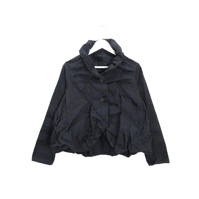 ジウ 慈雨 変形 ジャガード ジャケット 絞り紐 40 ネイビー 紺