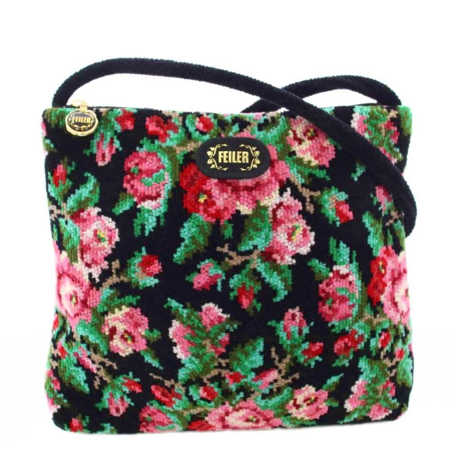 フェイラー FEILER ポシェット ショルダーバッグ 花柄 ローズ 黒 /TK