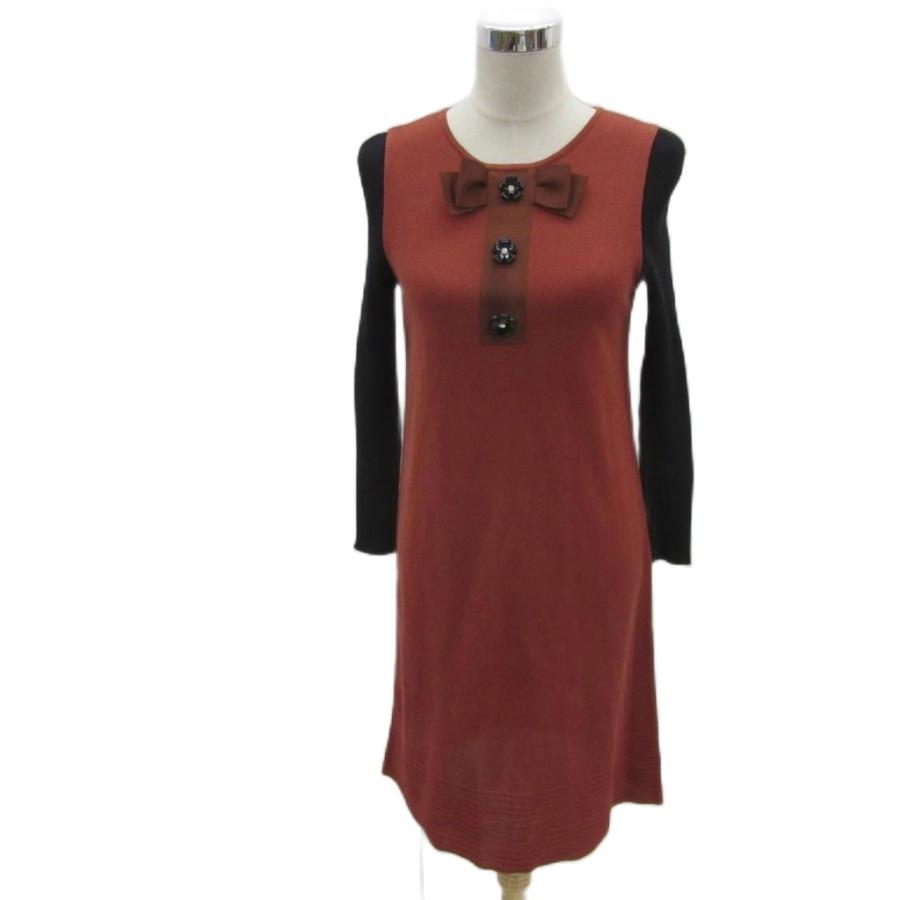 エムズグレイシー 袖ニットウエストグログランリボンお花柄モチーフ