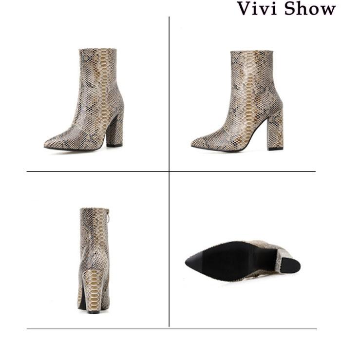 レディース ブーティー パイソン柄 蛇柄 サイドジッパー ブーツ