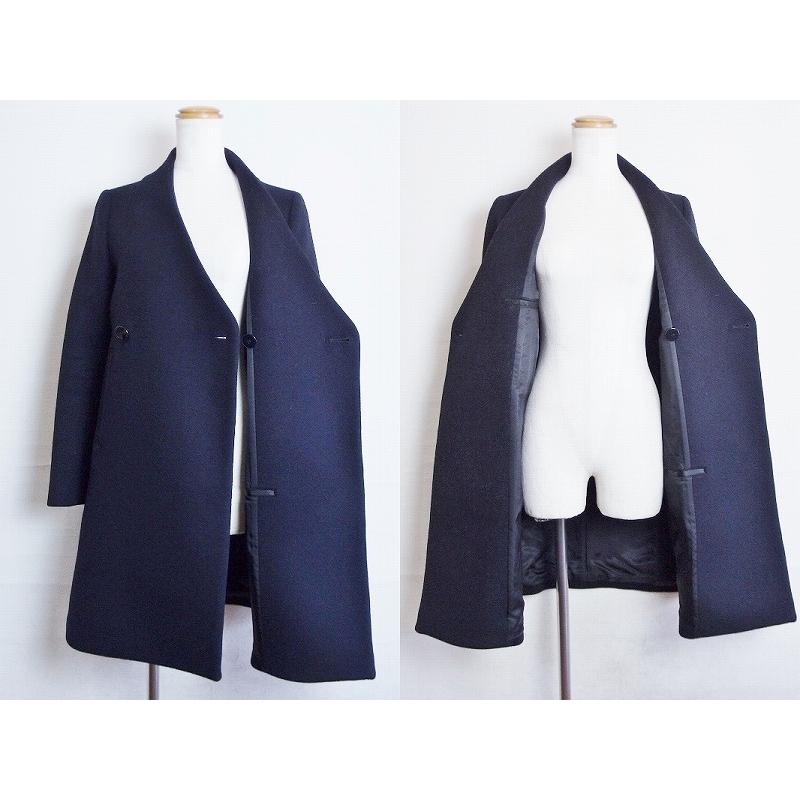 HYKE ハイク ノーカラー メルトン ウールコート 1 濃紺 : Visionヤフー