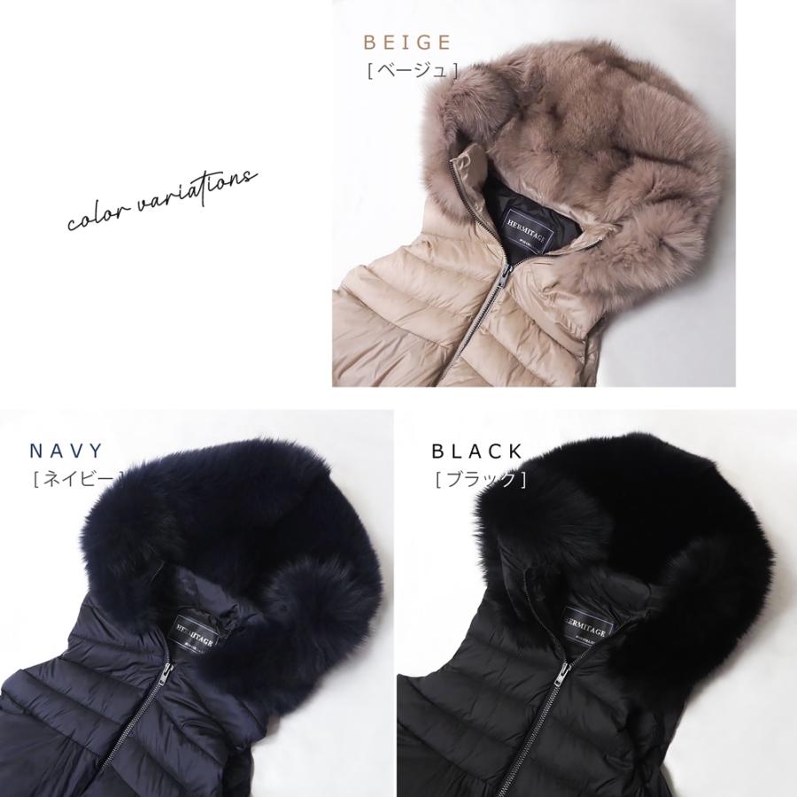 ダウン ベスト フード フォックス リアルファー 羽織り ミドル丈 軽量