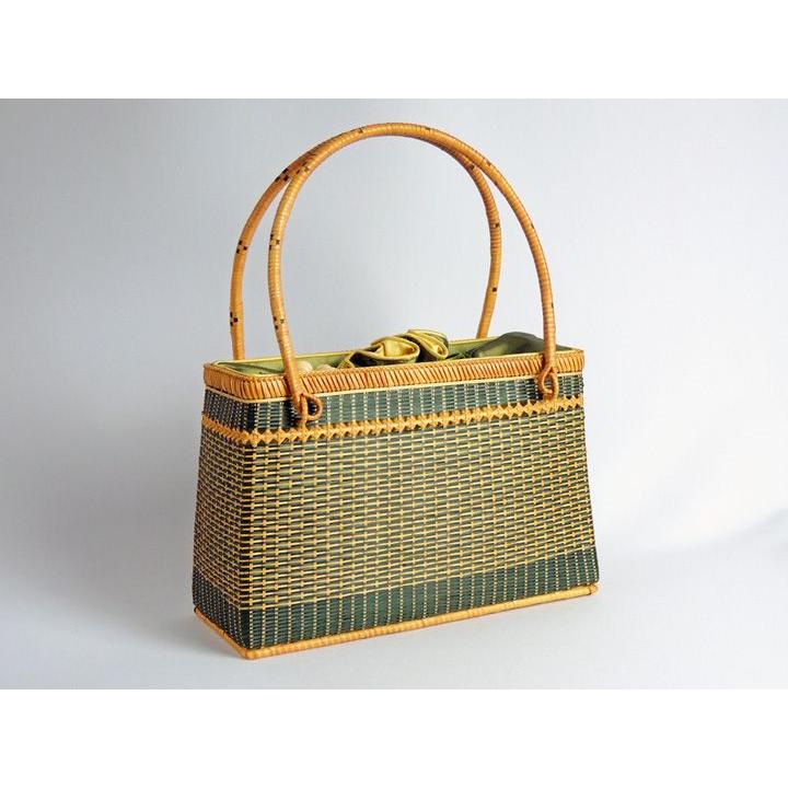 ござ目バッグ 緑 角 竹製 竹かご 竹バッグ かごバッグ マルシェ かご