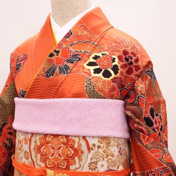 正絹振袖+半衿付き長襦袢+帯+帯揚+帯〆+重衿 6点セット 照り映える紅葉