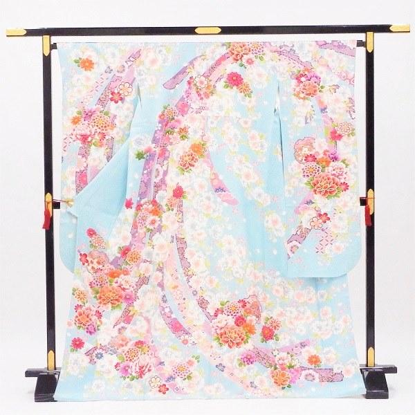 中古】正絹 振袖 フルセット 販売6点セット 半衿付き長襦袢・帯・帯揚