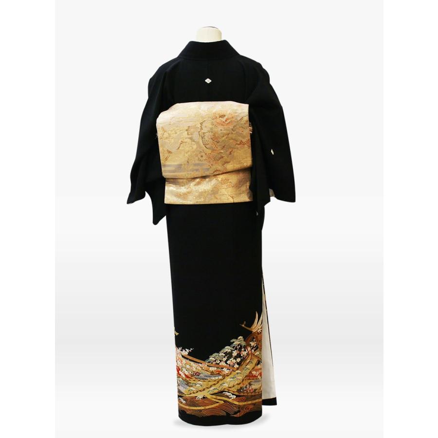 黒留袖レンタル 金入り扇柄 梅・鳳凰の黒留袖[4泊5日・小物セット付