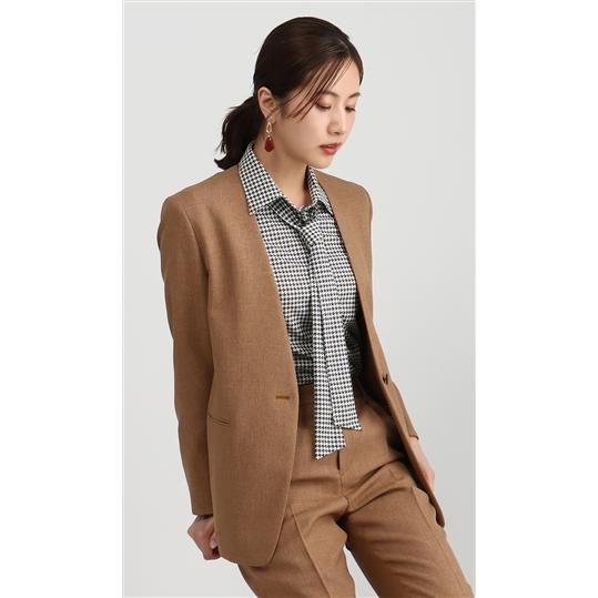 AOYAMA 【洋服の青山】ノーカラージャケット レディース ブラウン