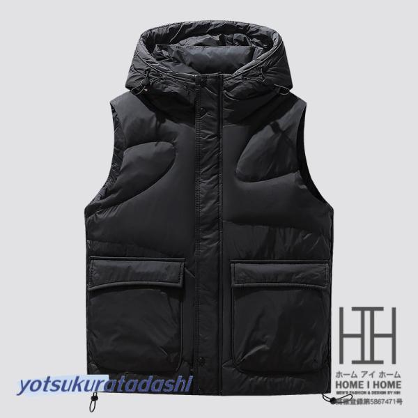 メンズ ダウンベスト 大きい フード付き 防風 ハイネック 防寒