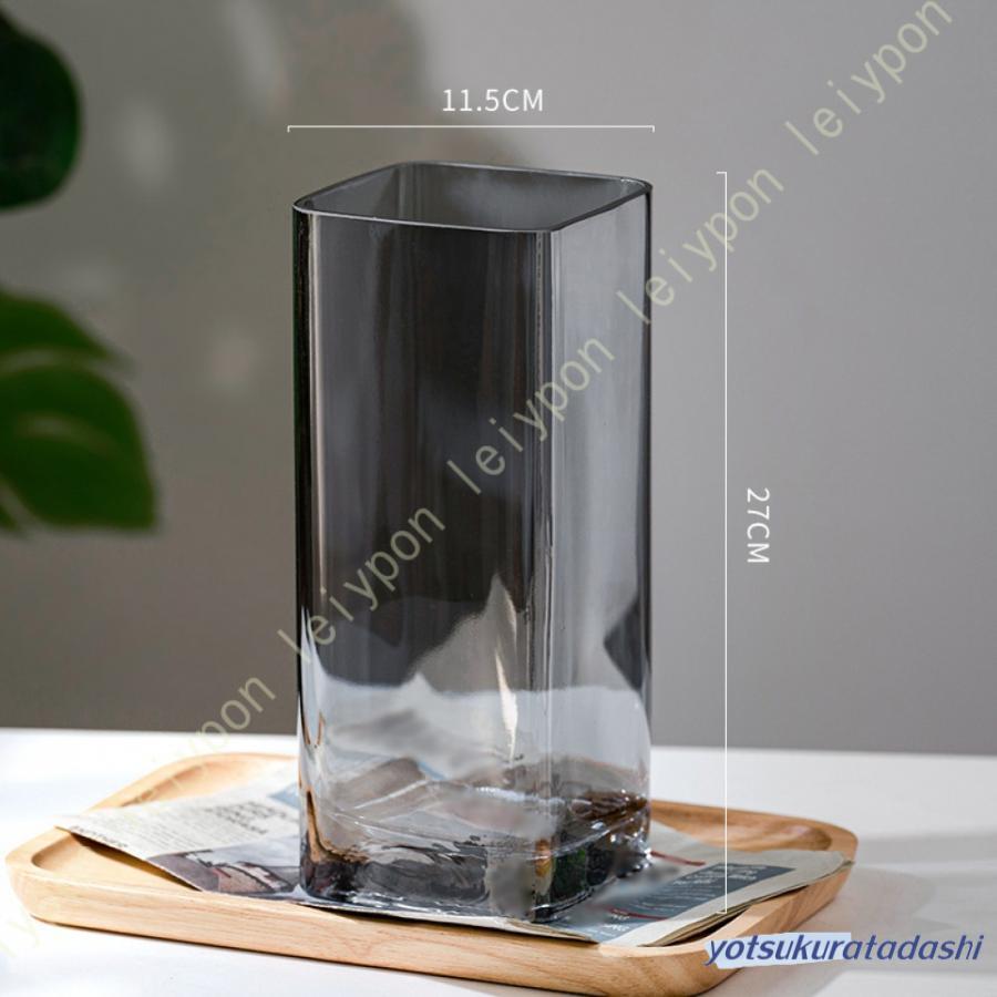 フラワーベース ガラス 北欧 四角 大 花瓶 シンプル モダン ブラウン