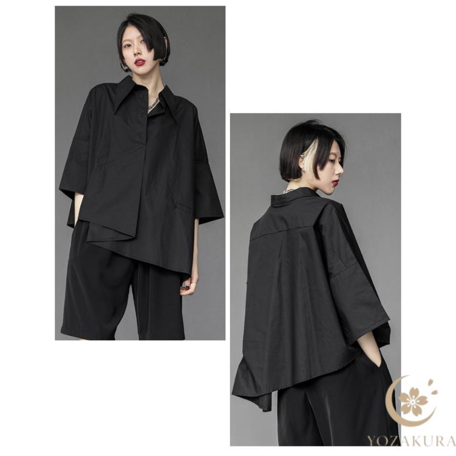 アシンメトリー シャツ ビッグシャツ レディース 七分袖 春 夏 秋