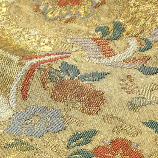 九寸 名古屋帯 正絹 引箔織 華文 鳥 未仕立て 西陣織工業組合 362 在庫