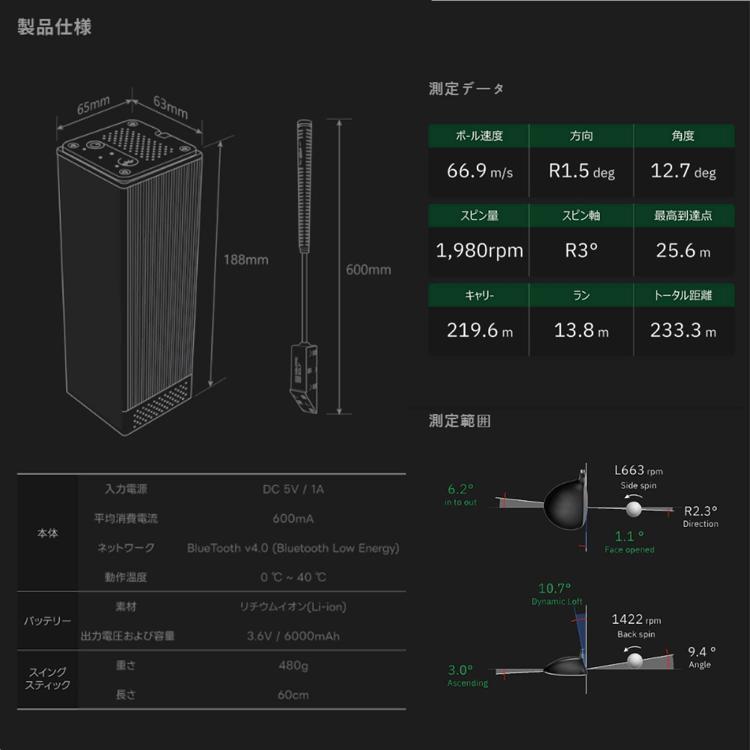 スクエアゴルフ 弾道測定器 SQUARE GOLF BK 03 Squaregolf ローンチ