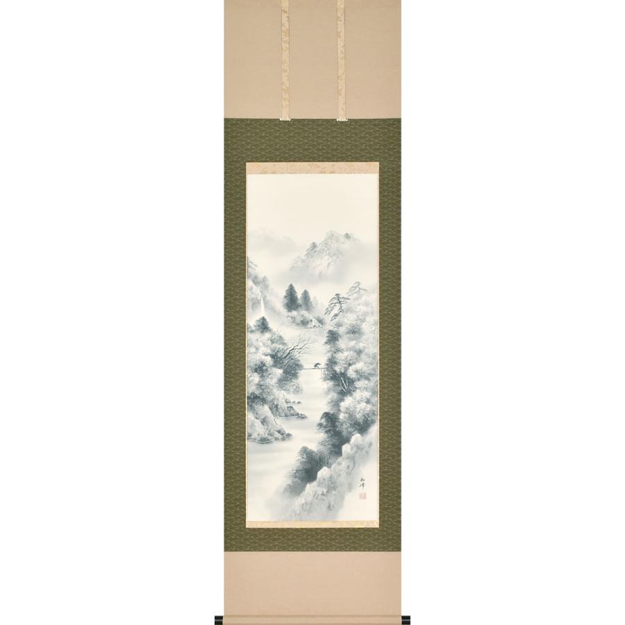 掛軸 (掛け軸) 水墨山水 田代西峰 尺五立 約横54.5cm×縦190cm p9932