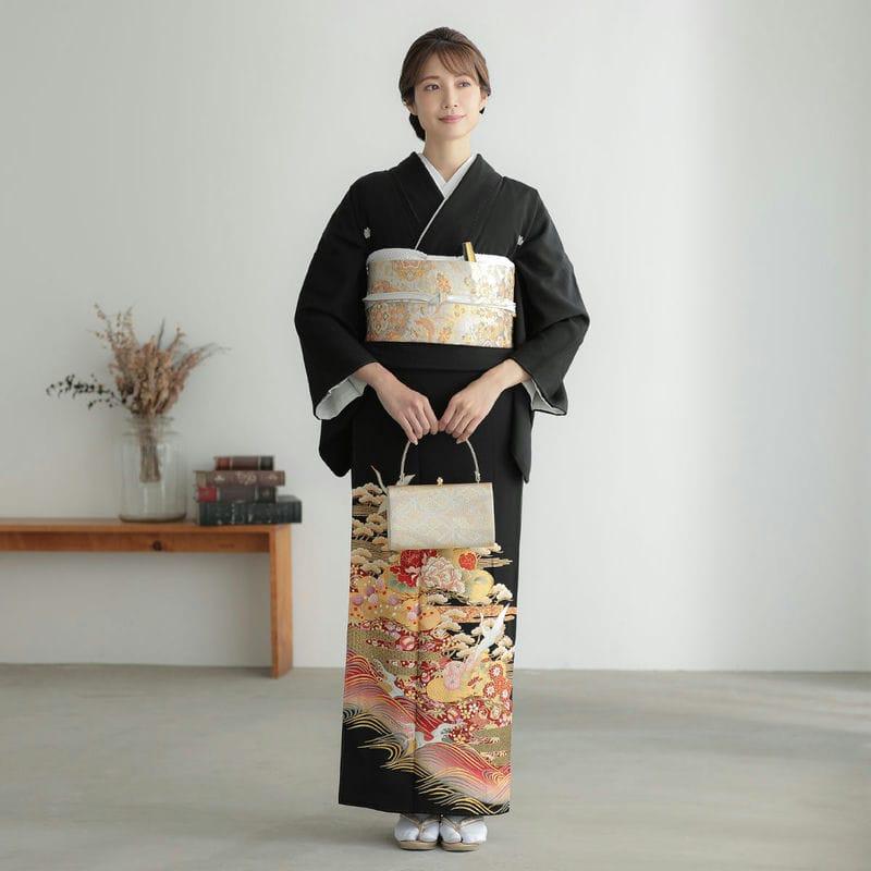 黒留袖 レンタル 結婚式 刺繍 鶴に吉祥松梅 貸衣装 フルセット 対応