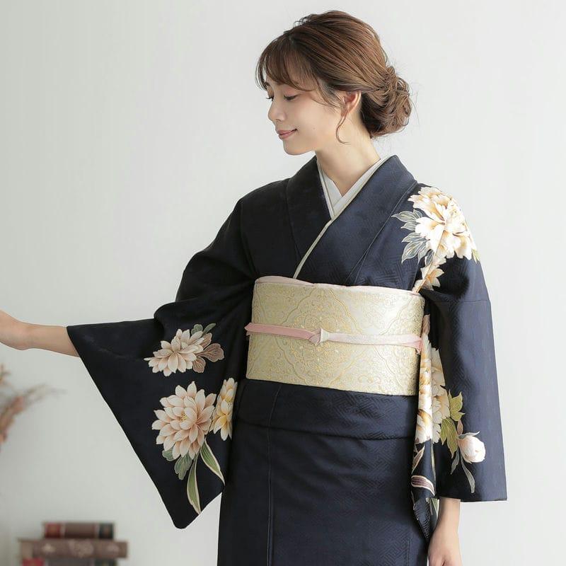 訪問着 レンタル 入学式 卒業式 結婚式 袷 紺 牡丹に笹 七五三 身長154