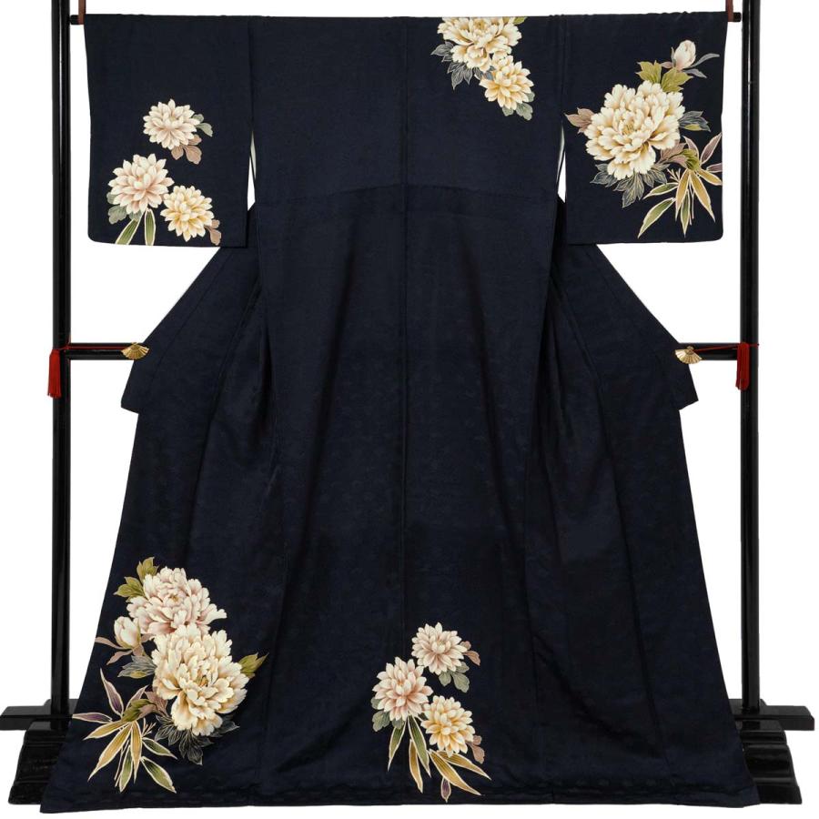 訪問着 レンタル 入学式 卒業式 結婚式 袷 紺 牡丹に笹 七五三 身長154