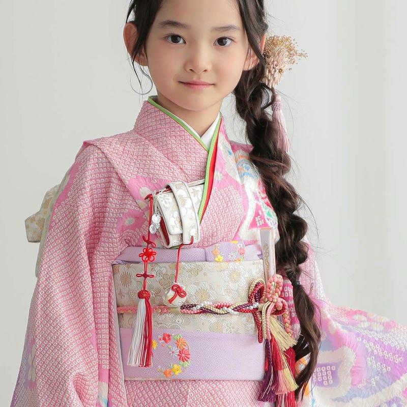 七五三 7歳着物 レンタル フルセット 総絞り ピンク 熨斗束に手毬