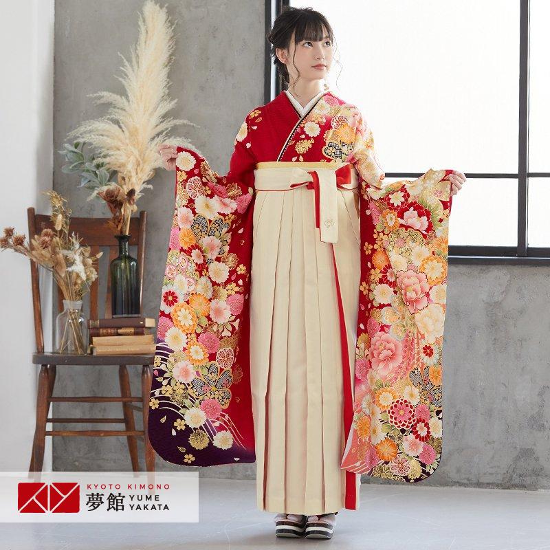 卒業式 袴セット 赤 桜花藤牡丹(絹)(宅) レンタル 大学生 振袖袴