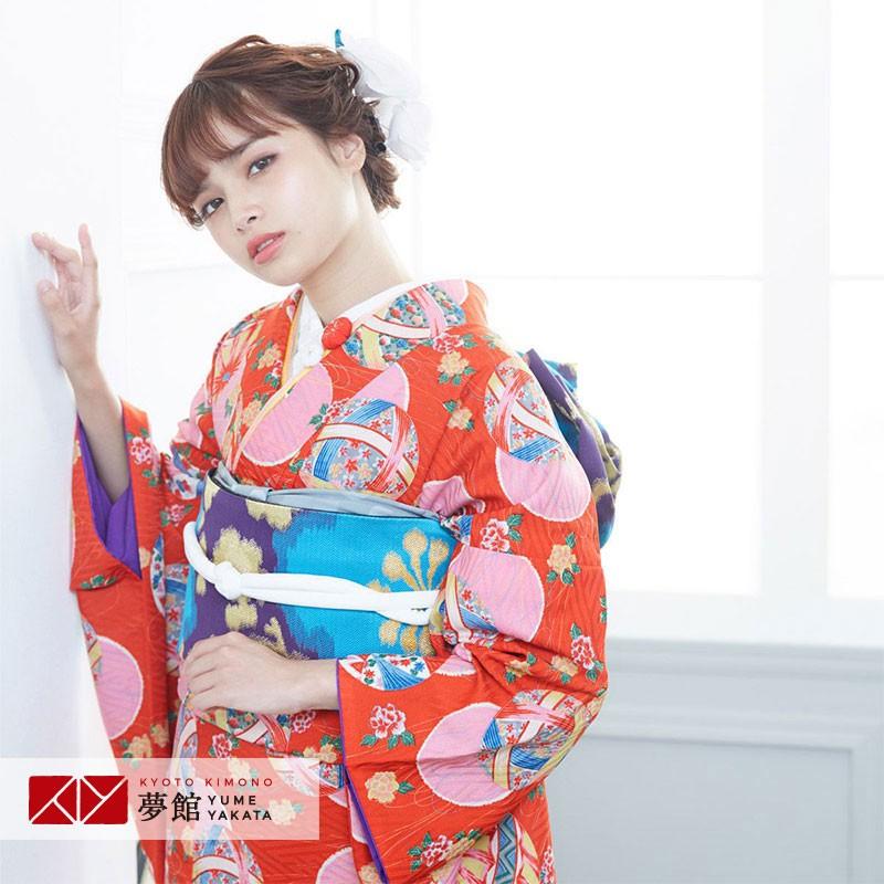 振袖 レンタル 成人式 結婚式 赤 毬に牡丹 モダンアンテナ 12月〜1月