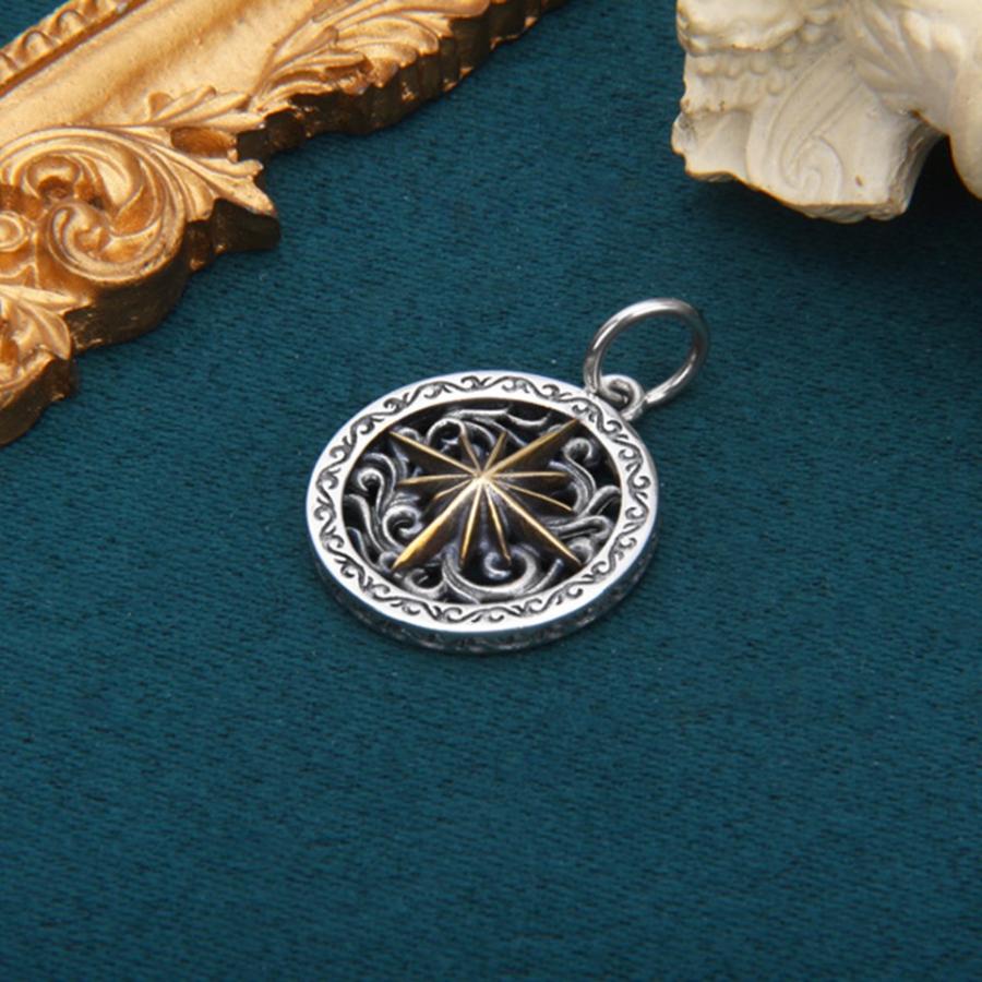 S925銀素材 太陽神 唐草模様 ペンダントトップ ネックレス