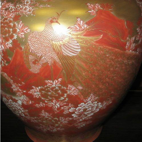 古九谷焼 原石 青赤獅子金彩牡丹丸紋 花瓶 古九谷焼原石青赤獅子金彩