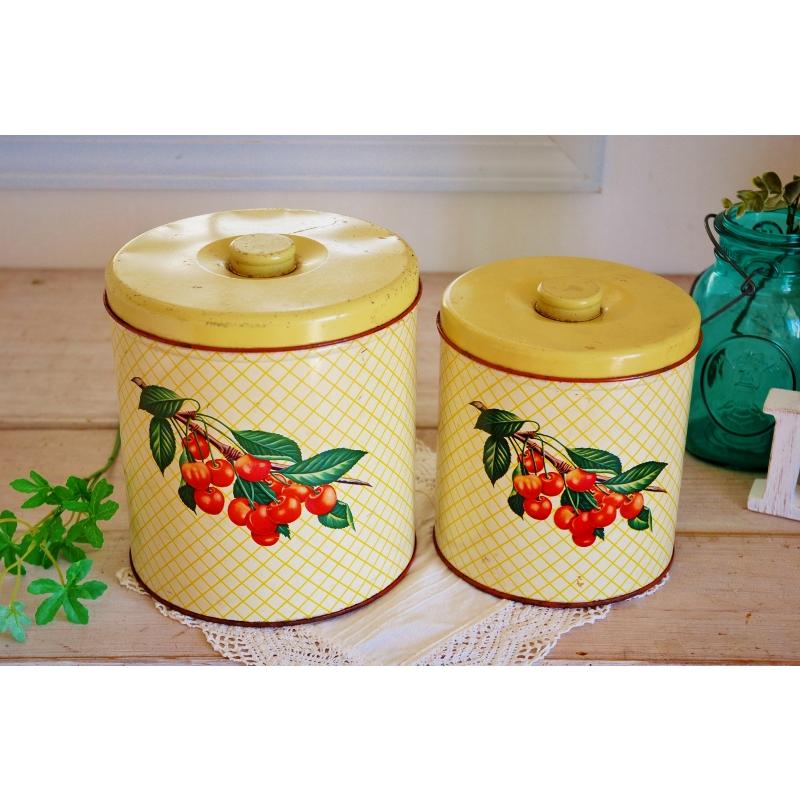 アンティーク缶 キャニスター缶 2個セット チェリー柄 アンティーク