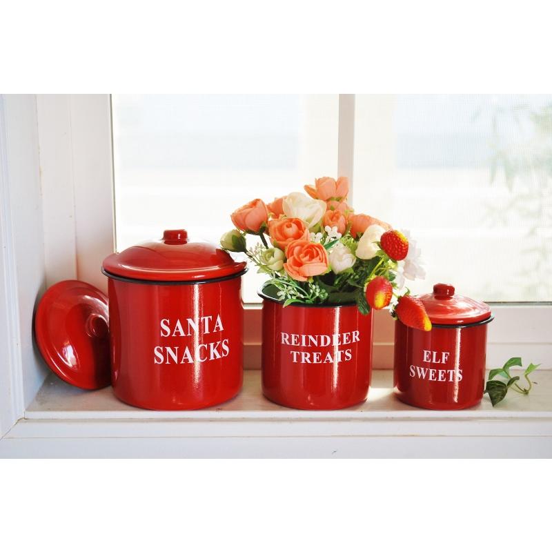 レッド・キャニスター3点セット レトロ アンティーク ホーロー 琺瑯