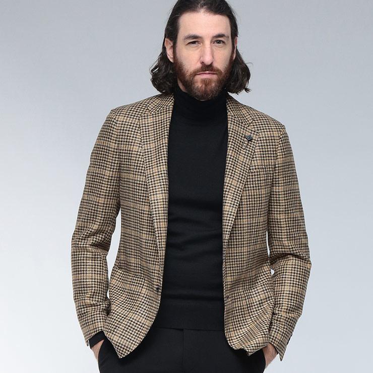 LARDINI（ラルディーニ） ウール カシミヤ グレンプレイド シングル