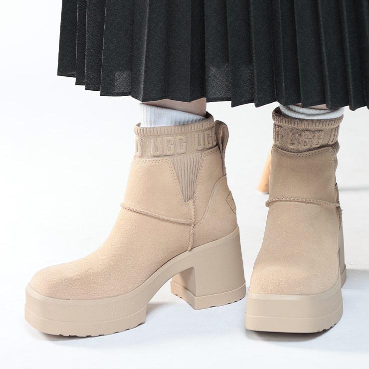 UGG（アグ） ショートブーツ 靴 レディース ニットゴア ロゴ 厚底 盛