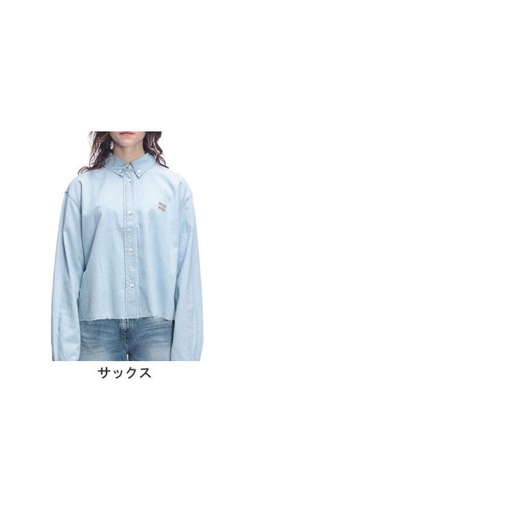 miu miu（ミュウミュウ） ロゴ刺繍 ストライプ 長袖 クロップドシャツ