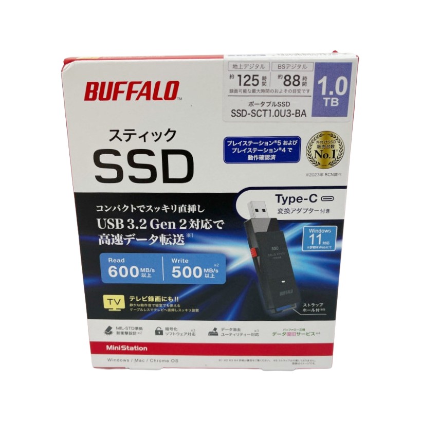 BUFFALO SSD-SCT1.0U3-BA [SSD-SCTU3Aシリーズ （ブラック） 1TB] 外